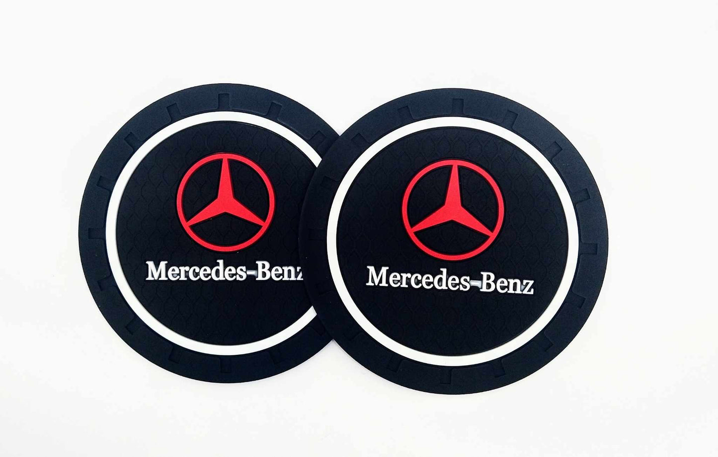 2PCS Car Cup Holder Coaster, 2.75 Inch Carbon Fiber Cup Holder Insert Coaster Pad, Non-Slip Embedded Cup Mat, Universal Car Interior Accessories for Most Vehicles with Car Make Logo