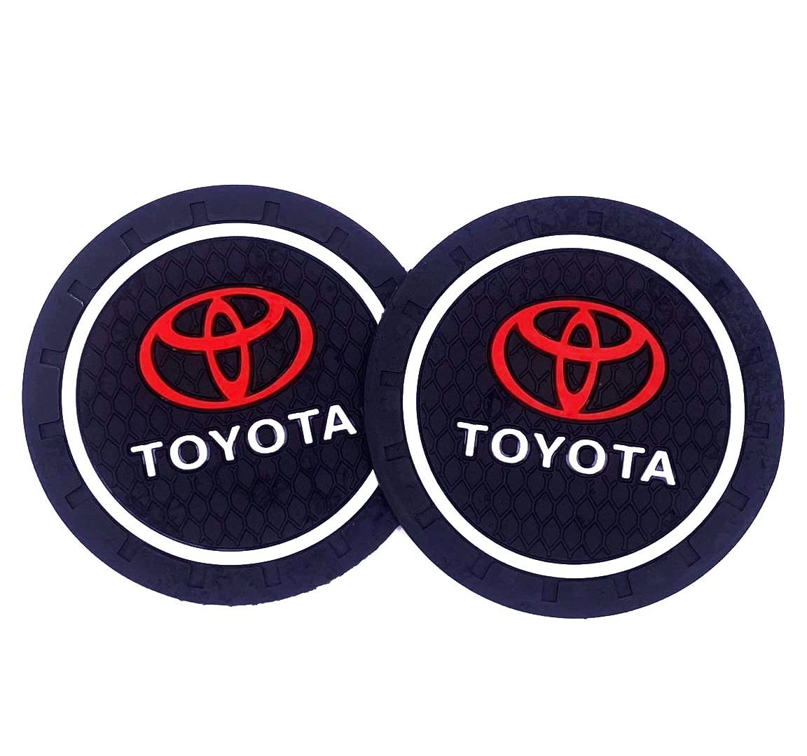 2PCS Car Cup Holder Coaster, 2.75 Inch Carbon Fiber Cup Holder Insert Coaster Pad, Non-Slip Embedded Cup Mat, Universal Car Interior Accessories for Most Vehicles with Car Make Logo