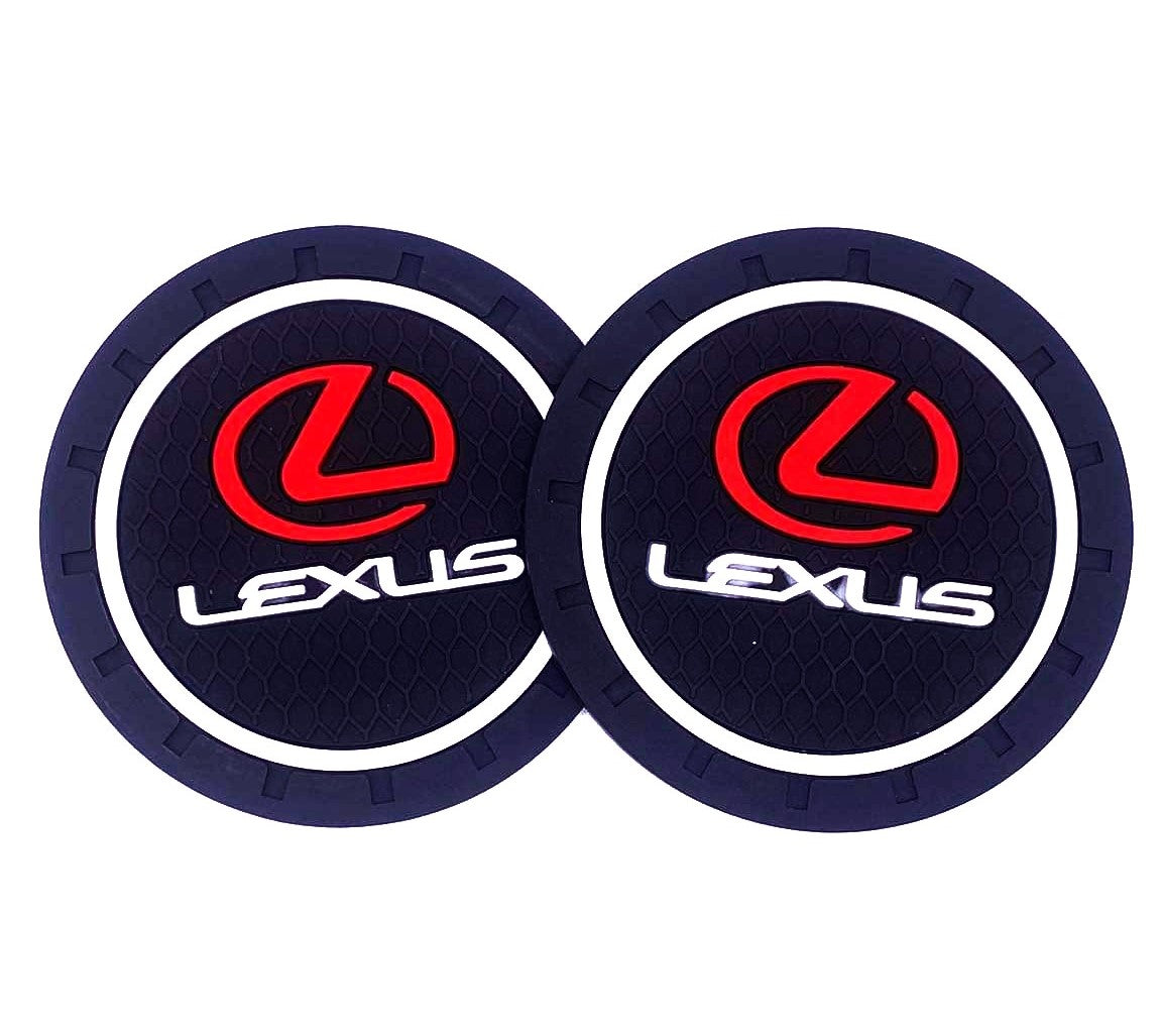 2PCS Car Cup Holder Coaster, 2.75 Inch Carbon Fiber Cup Holder Insert Coaster Pad, Non-Slip Embedded Cup Mat, Universal Car Interior Accessories for Most Vehicles with Car Make Logo