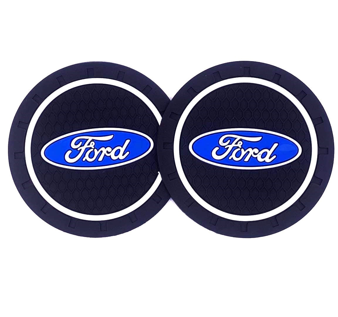 2PCS Car Cup Holder Coaster, 2.75 Inch Carbon Fiber Cup Holder Insert Coaster Pad, Non-Slip Embedded Cup Mat, Universal Car Interior Accessories for Most Vehicles with Car Make Logo