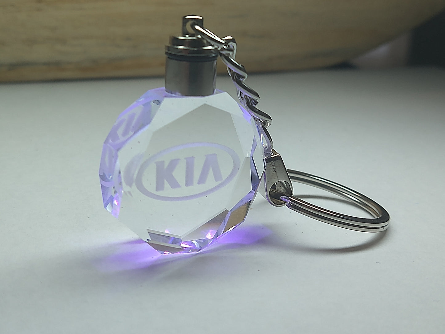Customized Laser Engraved All Car with Logo Crystal Glass Keychain with Color Changing LED Lights (For KIA)!!