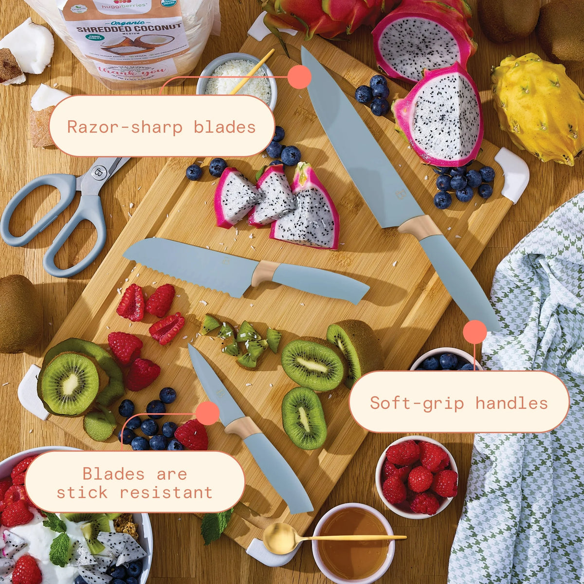 Drew Barrymore 12-Piece Knife Block Set – Cornflower & Gold