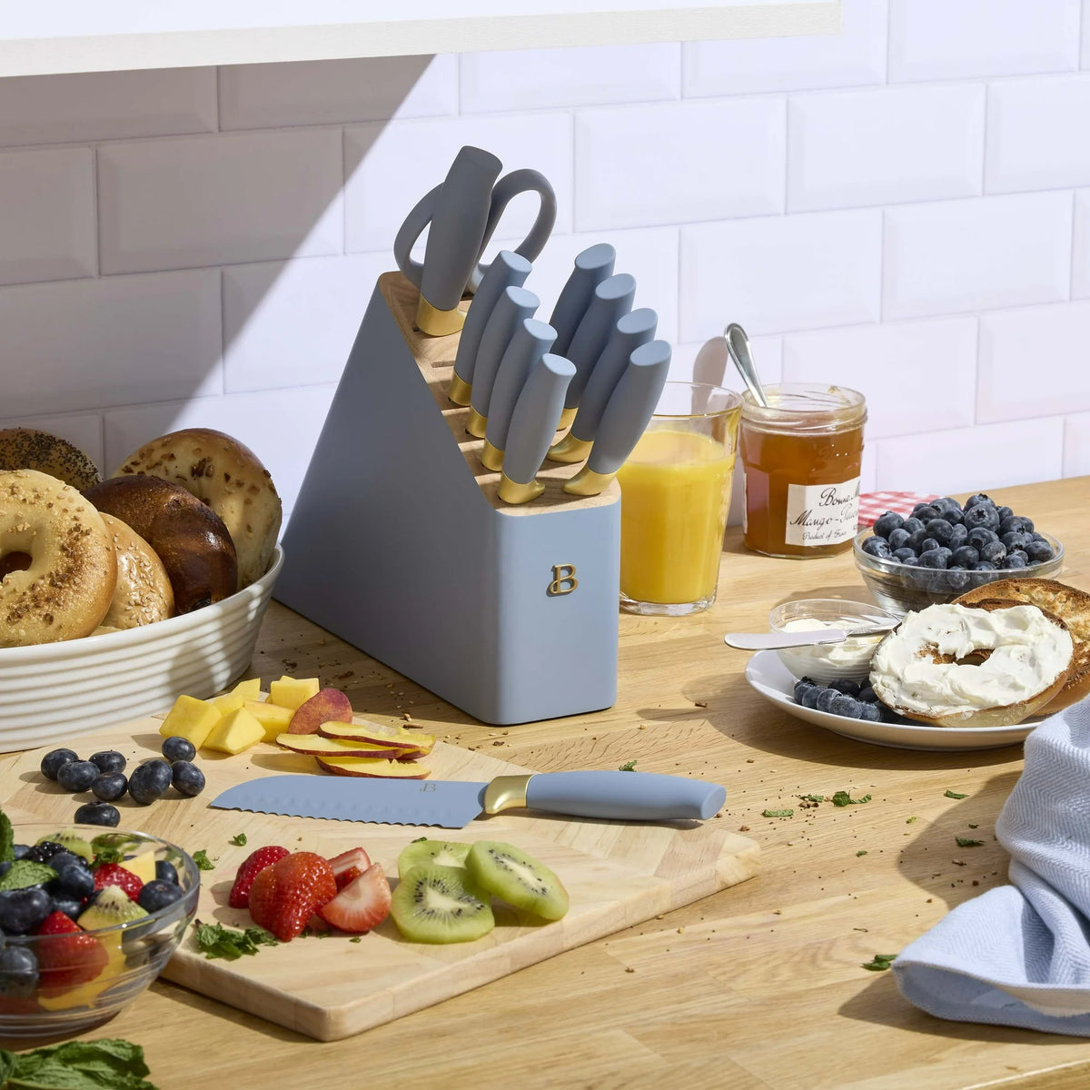 Drew Barrymore 12-Piece Knife Block Set – Cornflower & Gold
