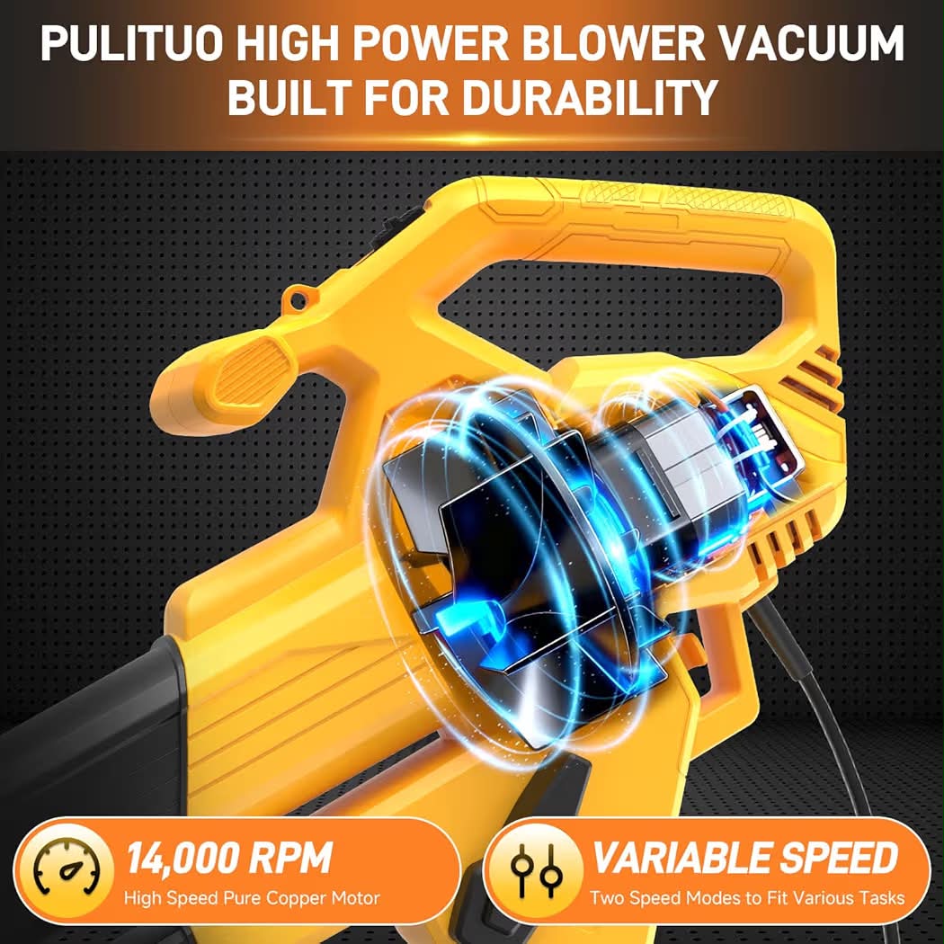 PULITUO 3 in 1 Electric Leaf Blower Vacuum Mulcher with Bag, 530CFM & 170MPH Leaf Vacuum Corded Blowers for Lawn Care, 15:1 Lightweight Leaf Mulcher with Shoulder Strap.