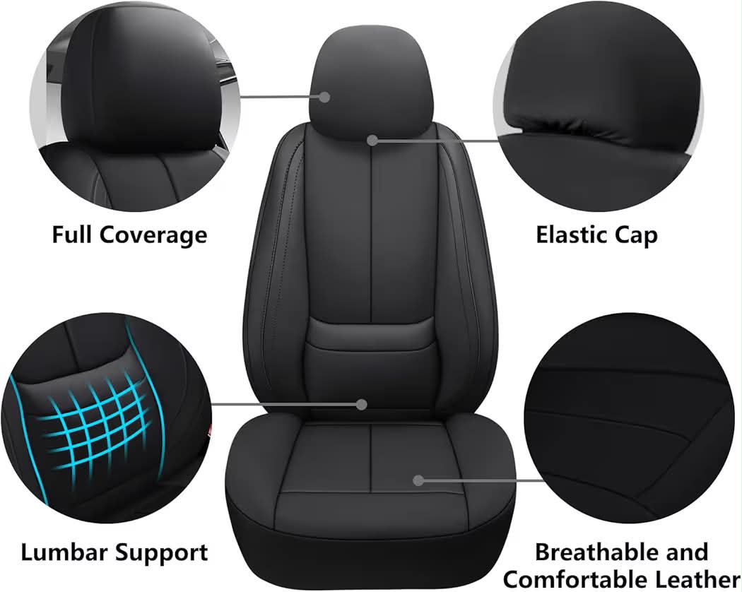 New Full Coverage Leather Car Seat Covers,Waterproof Seat Covers for Cars,SUVs Pick-up Truck, Car Seat Cushion,Car Seat Protector,Front Seat Cover,Black Seat Cover with 2 Seats