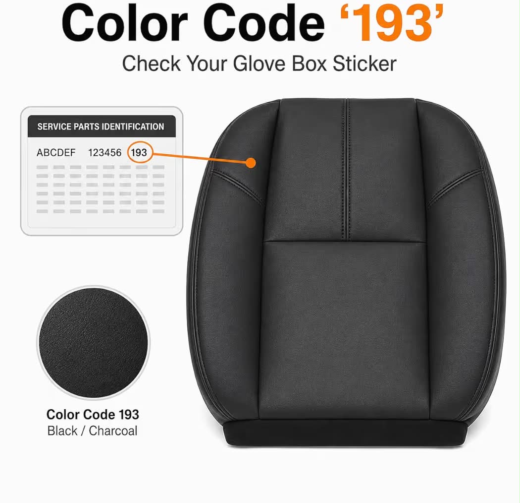 New #193 Color Code Black Driver＆Passenger Side Bottom Seat＆Top Lean Back Leather Covers Compatible with Chevy Silverado Suburban Avalanche/GMC Sierra Tahoe Yukon 2007 2008 2009 2010 2011 2012 2013 2014