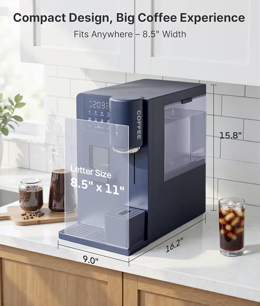 New 3-in-1 Water Dispenser with Ice Maker - Hot/Cold/Warm Water, Adjustable Water Volume, Countertop, Compact Coffee Brewer for Home & Office, Deep Navy