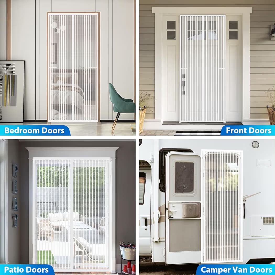New Heavy Duty Door Screen Magnetic Closure, LOVIGA Thickened Fiberglass Screen Door Mesh, Self Sealing, Tear Resistant, Easy Assemble, Fine Mesh Keep Bugs Out Fit Door Size 46 Inch X 79 Inch White