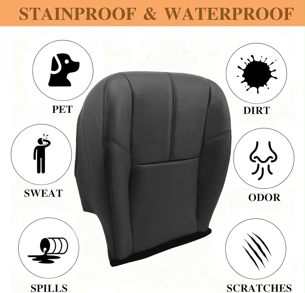 New #193 Color Code Black Driver＆Passenger Side Bottom Seat＆Top Lean Back Leather Covers Compatible with Chevy Silverado Suburban Avalanche/GMC Sierra Tahoe Yukon 2007 2008 2009 2010 2011 2012 2013 2014