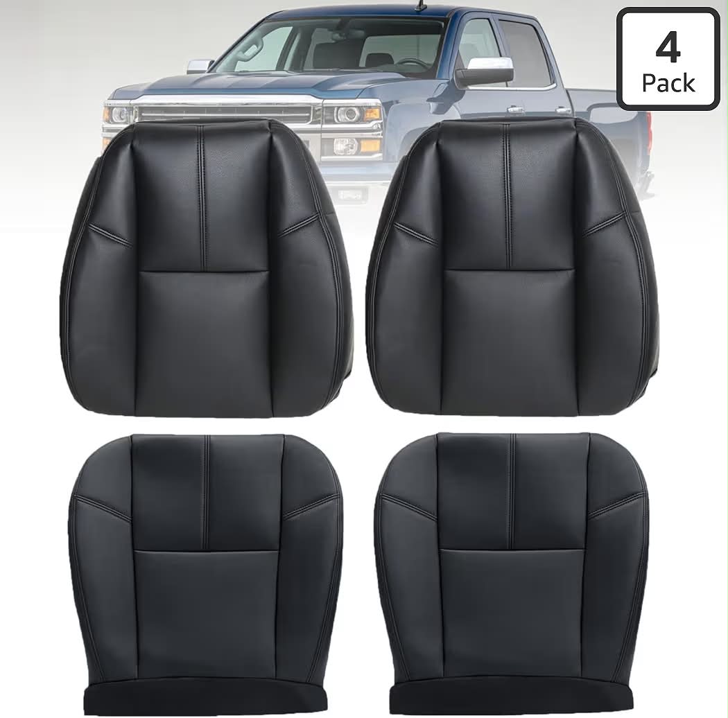 New #193 Color Code Black Driver＆Passenger Side Bottom Seat＆Top Lean Back Leather Covers Compatible with Chevy Silverado Suburban Avalanche/GMC Sierra Tahoe Yukon 2007 2008 2009 2010 2011 2012 2013 2014