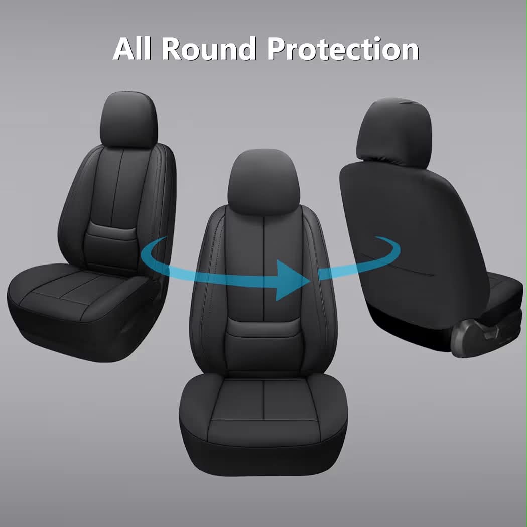 New Full Coverage Leather Car Seat Covers,Waterproof Seat Covers for Cars,SUVs Pick-up Truck, Car Seat Cushion,Car Seat Protector,Front Seat Cover,Black Seat Cover with 2 Seats