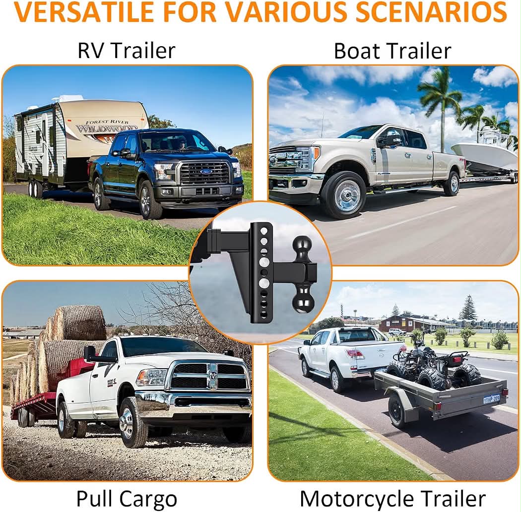 New Adjustable Trailer Hitch Fits 2.5" Receiver, Drop Hitch & Tow Hitch with 6-Inch Drop/Rise, 2" & 2-5/16" Dual Ball Hitches for Trucks, 22,000 lbs GTW, Trailer Hitches with Anti-Theft Pin, Black
