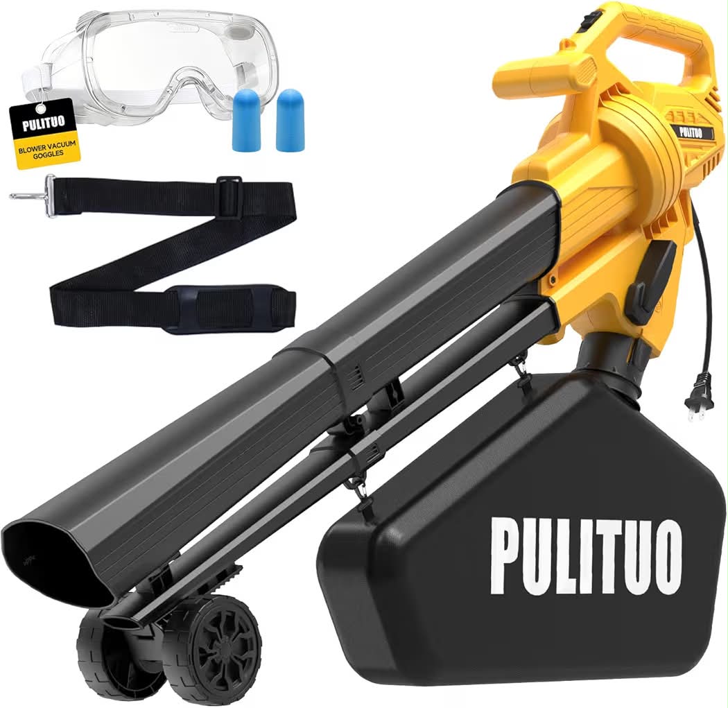 PULITUO 3 in 1 Electric Leaf Blower Vacuum Mulcher with Bag, 530CFM & 170MPH Leaf Vacuum Corded Blowers for Lawn Care, 15:1 Lightweight Leaf Mulcher with Shoulder Strap.
