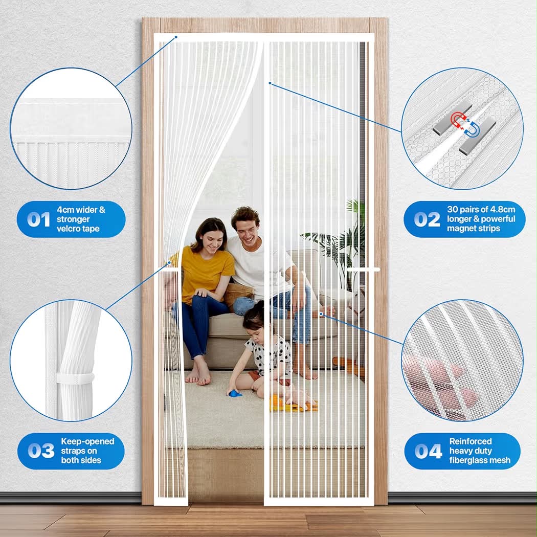 New Heavy Duty Door Screen Magnetic Closure, LOVIGA Thickened Fiberglass Screen Door Mesh, Self Sealing, Tear Resistant, Easy Assemble, Fine Mesh Keep Bugs Out Fit Door Size 46 Inch X 79 Inch White