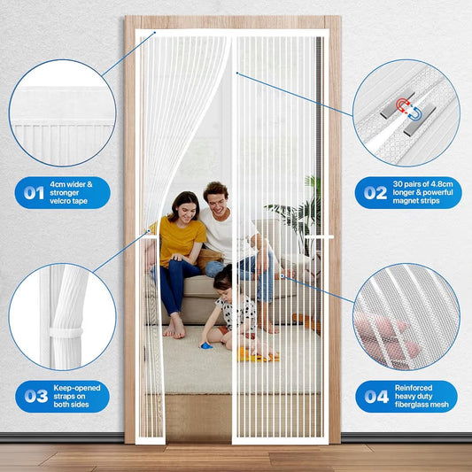 New Heavy Duty Door Screen Magnetic Closure, LOVIGA Thickened Fiberglass Screen Door Mesh, Self Sealing, Tear Resistant, Easy Assemble, Fine Mesh Keep Bugs Out Fit Door Size 46 Inch X 79 Inch White