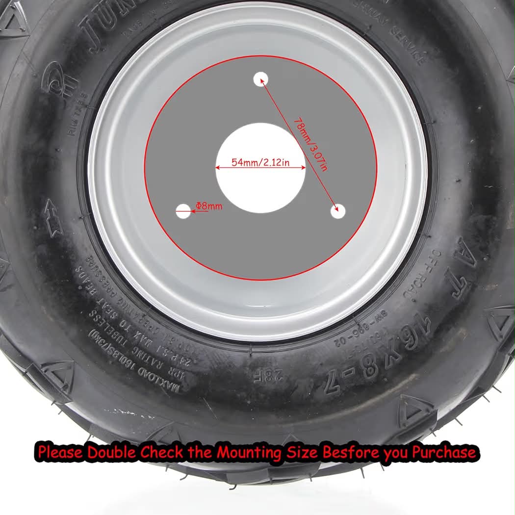 New 16x8-7 Go Kart Wheels, 16x8-7 Go Kart Tires with Wheels for Go Kart ATV UTV Quad 110cc 3 Bolts Set of 2 (Silver)
