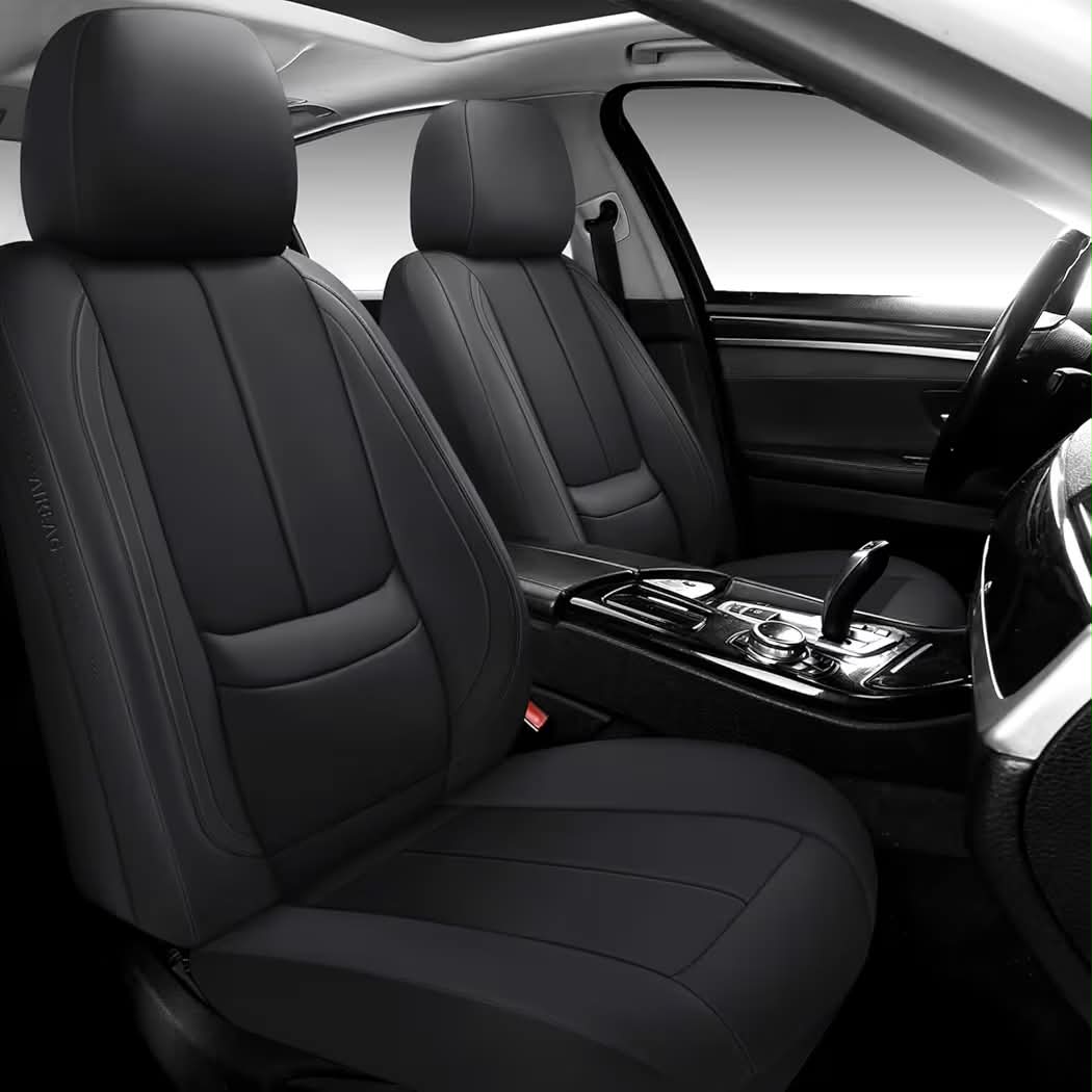 New Full Coverage Leather Car Seat Covers,Waterproof Seat Covers for Cars,SUVs Pick-up Truck, Car Seat Cushion,Car Seat Protector,Front Seat Cover,Black Seat Cover with 2 Seats