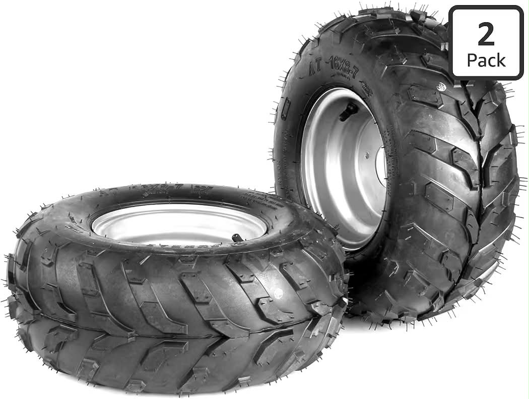 New 16x8-7 Go Kart Wheels, 16x8-7 Go Kart Tires with Wheels for Go Kart ATV UTV Quad 110cc 3 Bolts Set of 2 (Silver)