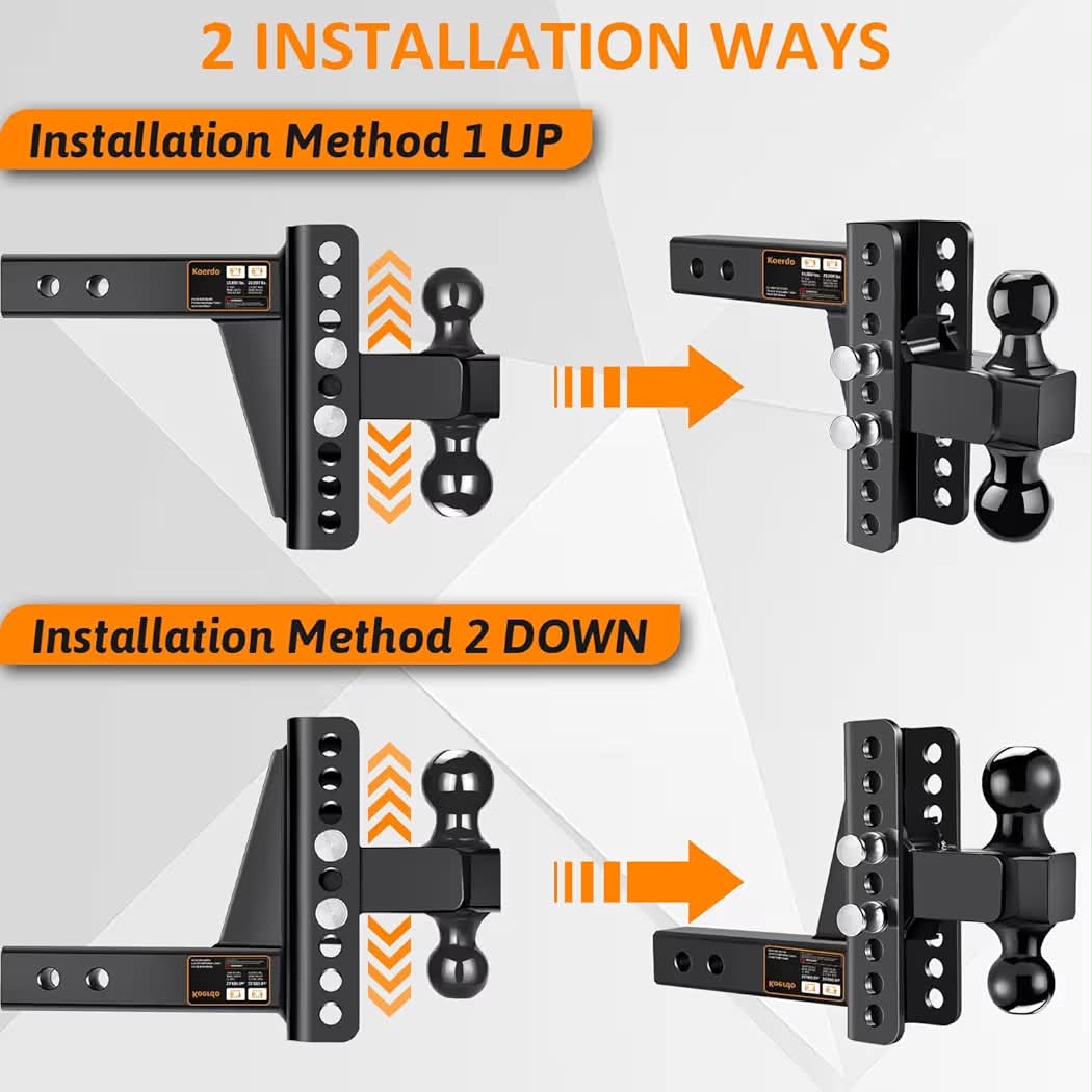 New Adjustable Trailer Hitch Fits 2.5" Receiver, Drop Hitch & Tow Hitch with 6-Inch Drop/Rise, 2" & 2-5/16" Dual Ball Hitches for Trucks, 22,000 lbs GTW, Trailer Hitches with Anti-Theft Pin, Black