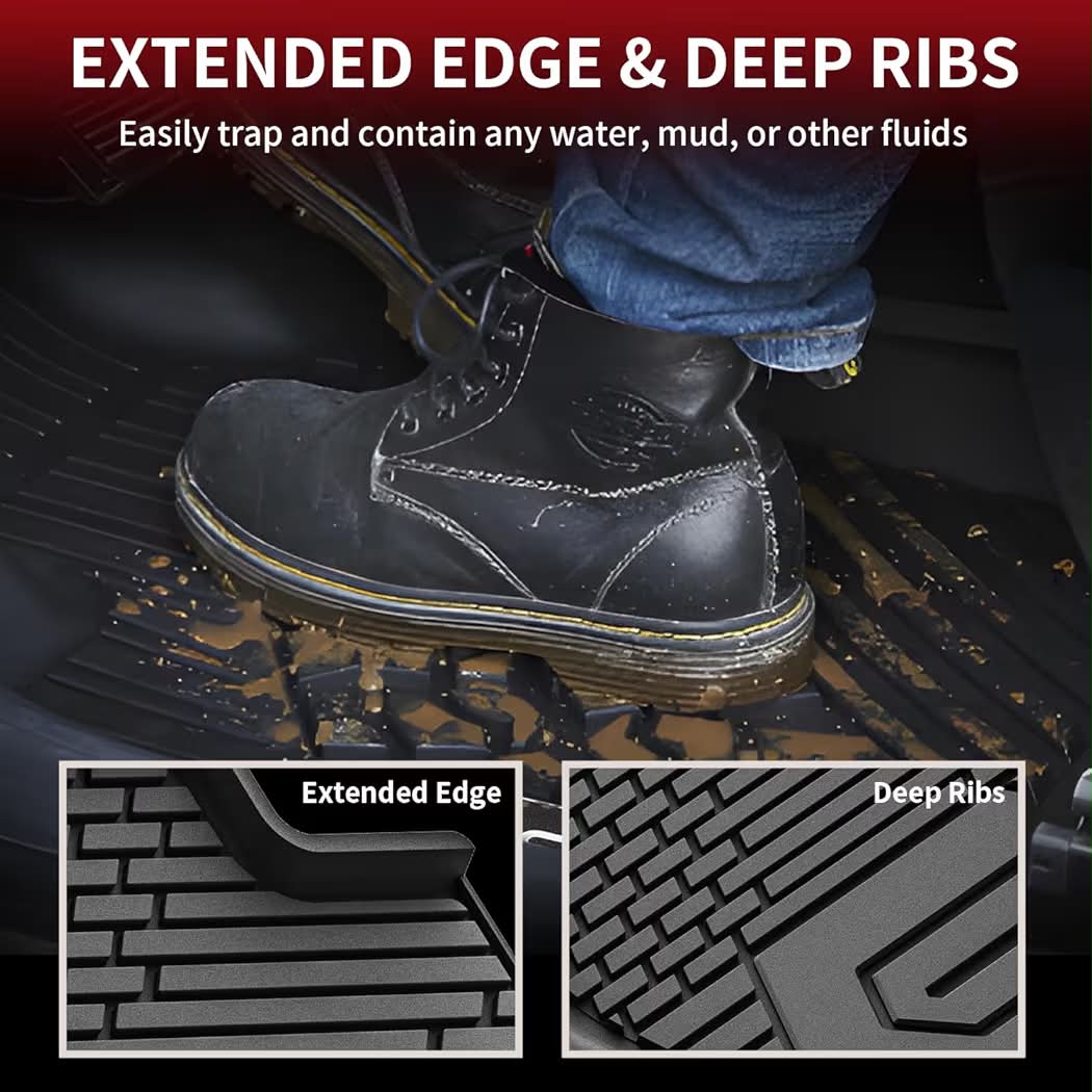 New LASFIT Front Floor Mats 2019-2026 for Chevrolet Silverado/GMC Sierra 1500, Crew Cab/Double Cab, 2020-2026 Chevy Silverado/GMC Sierra 2500HD 3500HD, All Weather TPE Floor Liners, 1st Row Only
