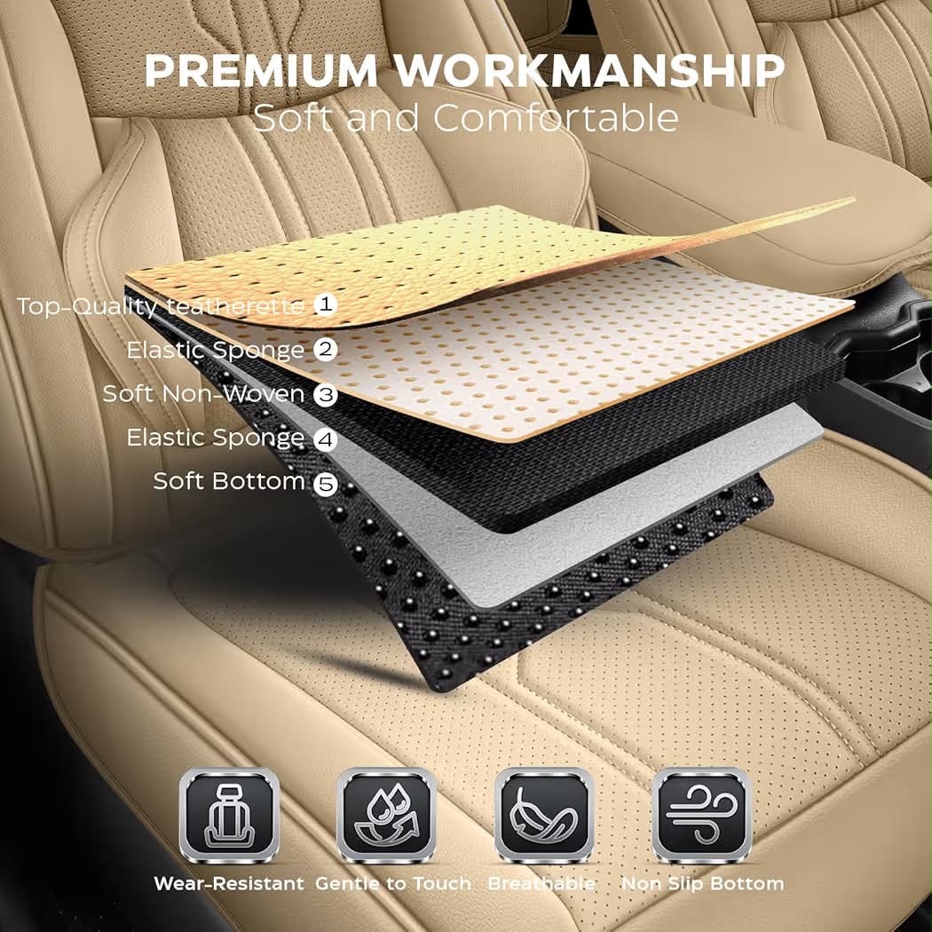 New RAV4 Seat Covers Custom Fit for Toyota RAV4 2013-2018 XLE/SE/Limited/Platinum/Adventure,Luxury Faux-Leather SUV Seat Cover(Full Set,Beige)