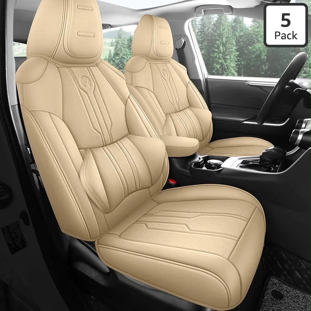RAV4 Seat Covers Custom Fit for Toyota RAV4 (for Hybrid) 2019-2025 LE/XLE/XLE Premium/Limited,Luxury Faux-Leather SUV Seat Cover with Center Console (Hybrid,Full Set,Beige)