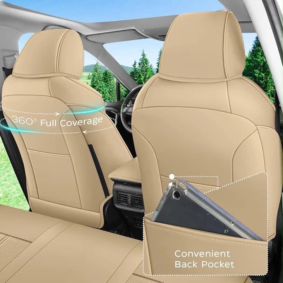 RAV4 Seat Covers Custom Fit for Toyota RAV4 (for Hybrid) 2019-2025 LE/XLE/XLE Premium/Limited,Luxury Faux-Leather SUV Seat Cover with Center Console (Hybrid,Full Set,Beige)