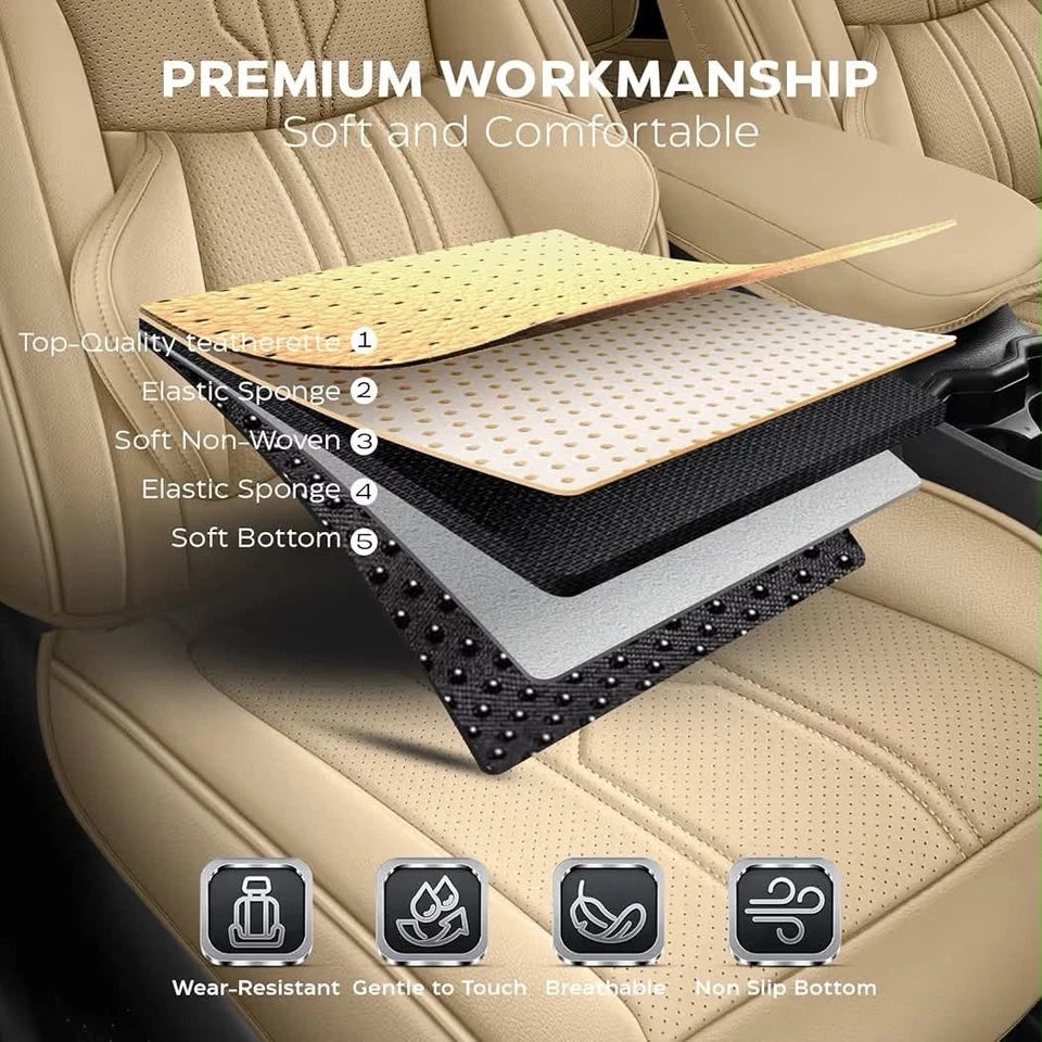 RAV4 Seat Covers Custom Fit for Toyota RAV4 (for Hybrid) 2019-2025 LE/XLE/XLE Premium/Limited,Luxury Faux-Leather SUV Seat Cover with Center Console (Hybrid,Full Set,Beige)