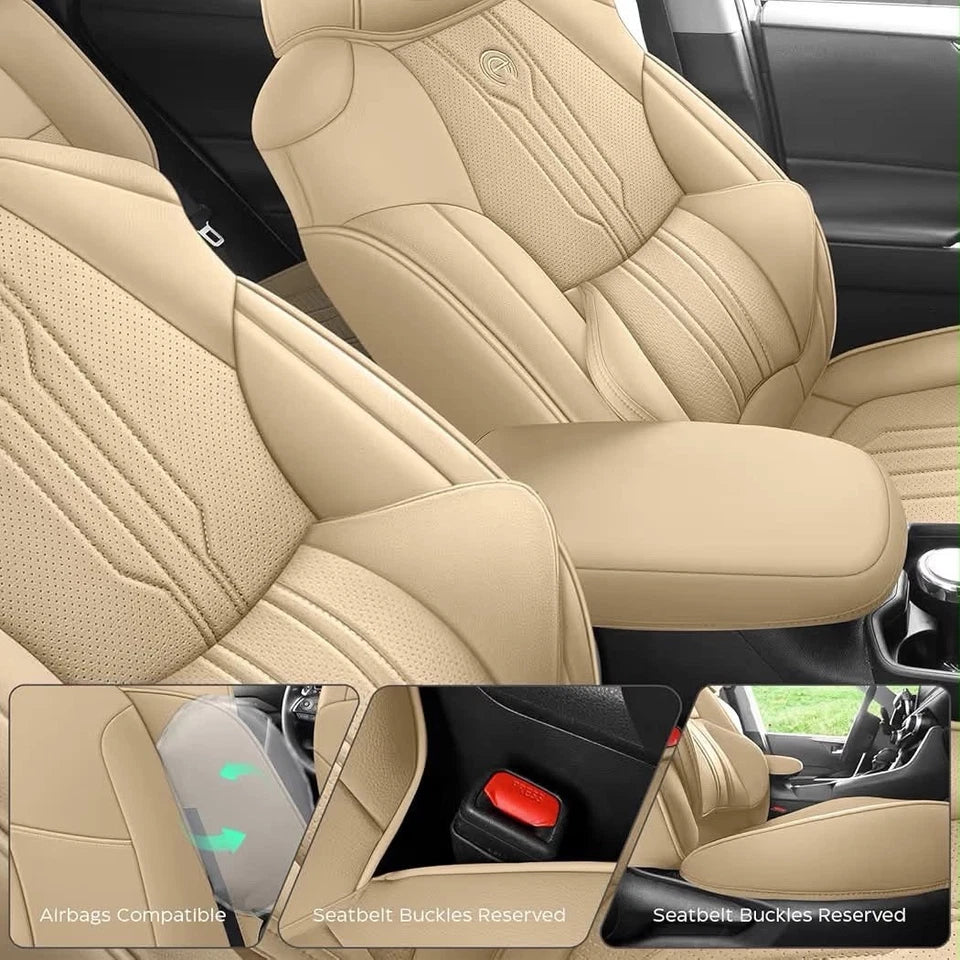 RAV4 Seat Covers Custom Fit for Toyota RAV4 (for Hybrid) 2019-2025 LE/XLE/XLE Premium/Limited,Luxury Faux-Leather SUV Seat Cover with Center Console (Hybrid,Full Set,Beige)