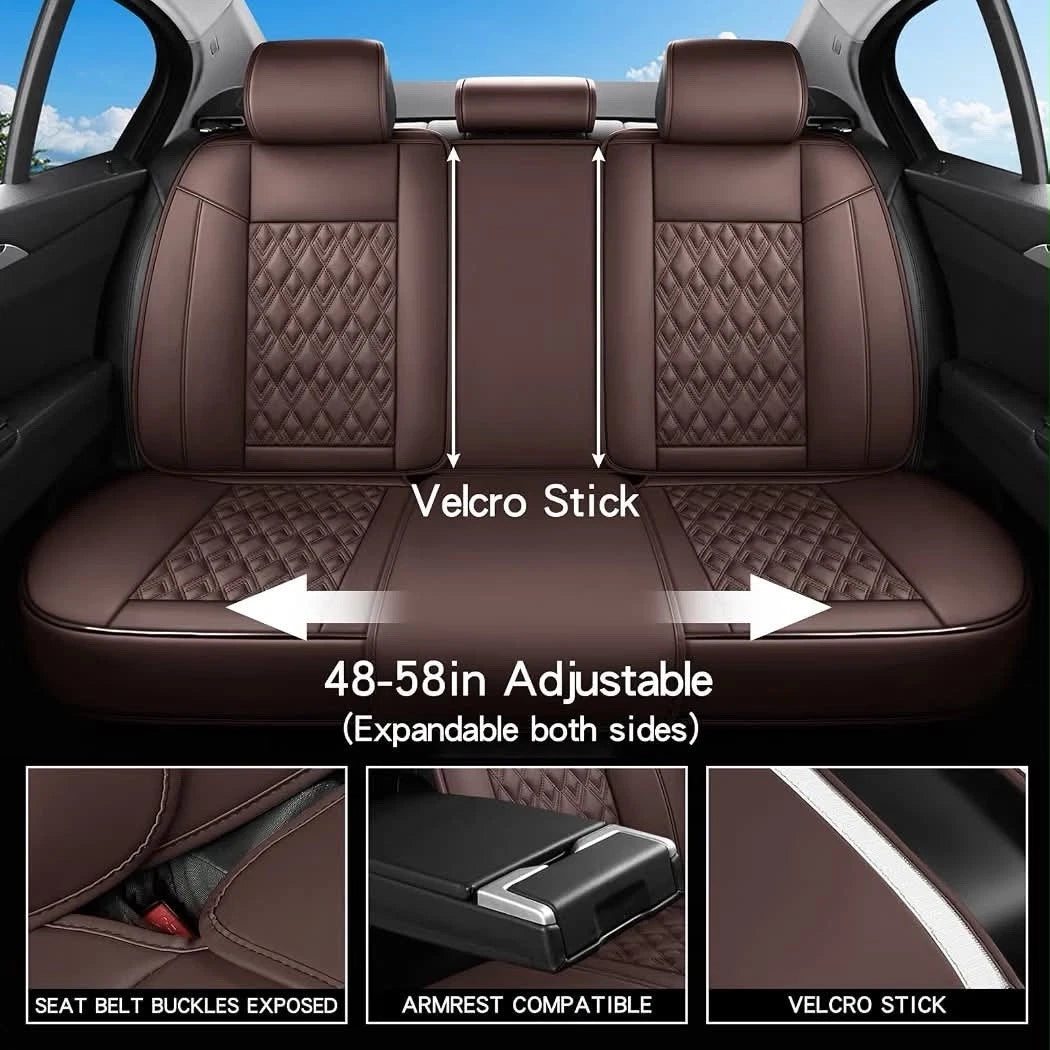 Brown Faux Leather Car Seat Covers Full Set – Waterproof, Non-Slip, 5-Seater