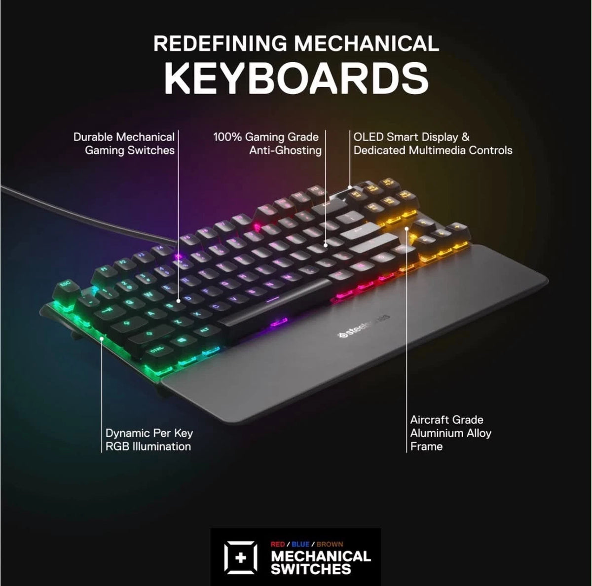 SteelSeries Apex 7 Mechanical Gaming Keyboard RGB OLED Display