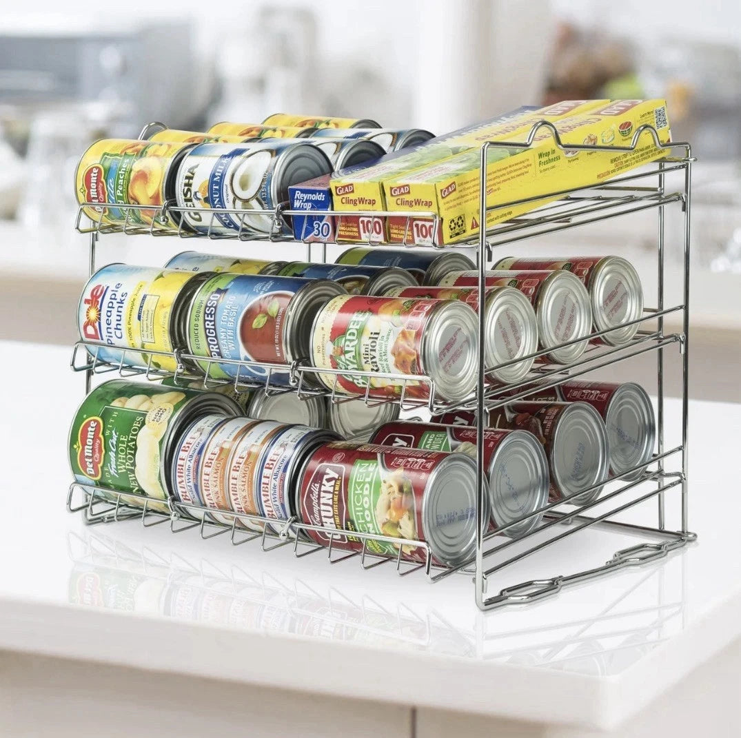 Sorbus Can Organizer Rack, 3-Tier Stackable, Stainless Steel, Silver, Holds 36 Cans
