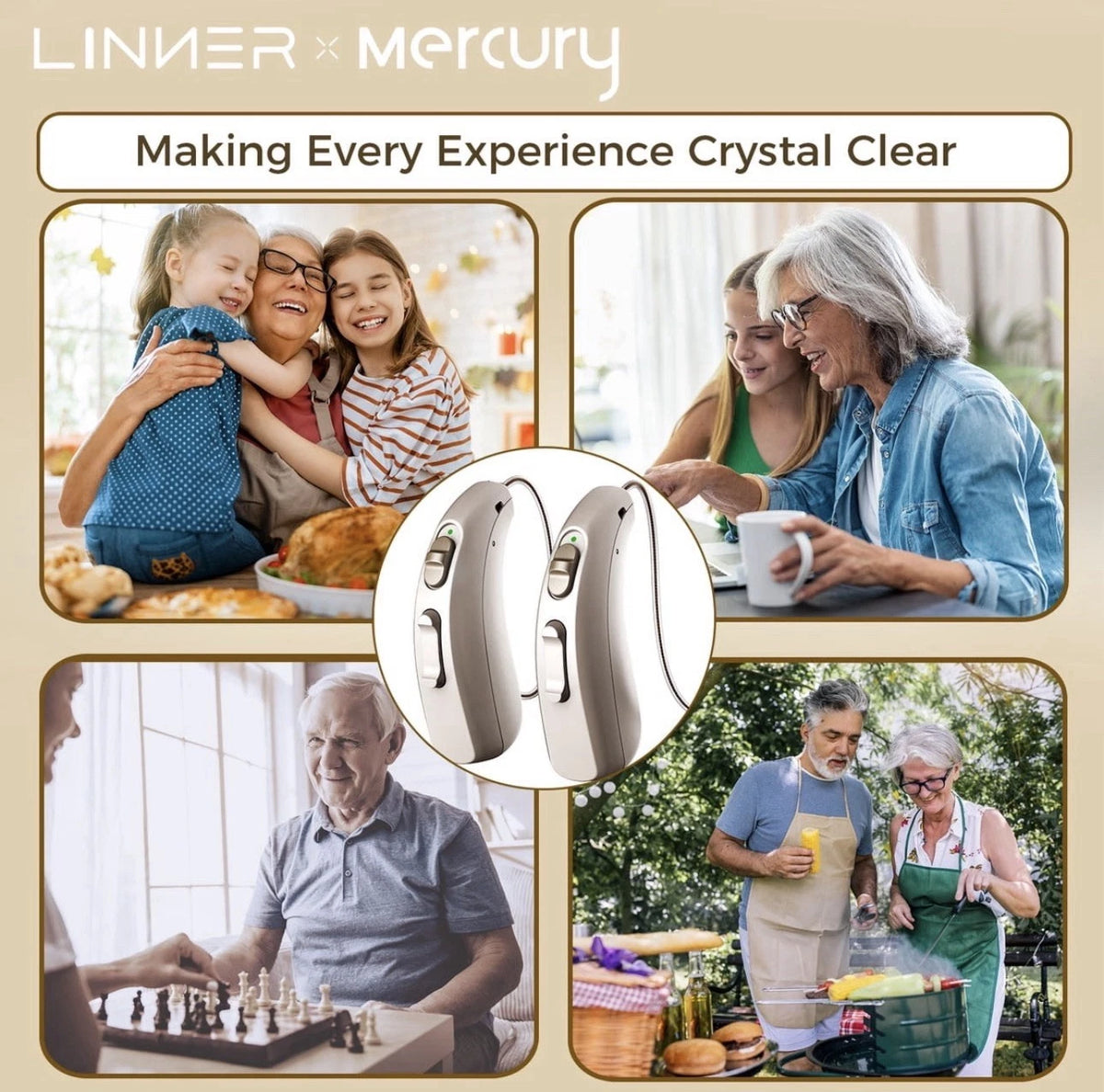 LINNER Mercury Rechargeable Digital Hearing Aids – Beige Gold, 1 Pair