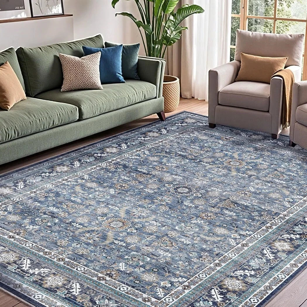 OPPODREAM Vintage Blue Area Rugs 8x10, Washable Rug for Living Room