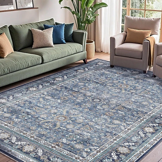 OPPODREAM Vintage Blue Area Rugs 8x10, Washable Rug for Living Room