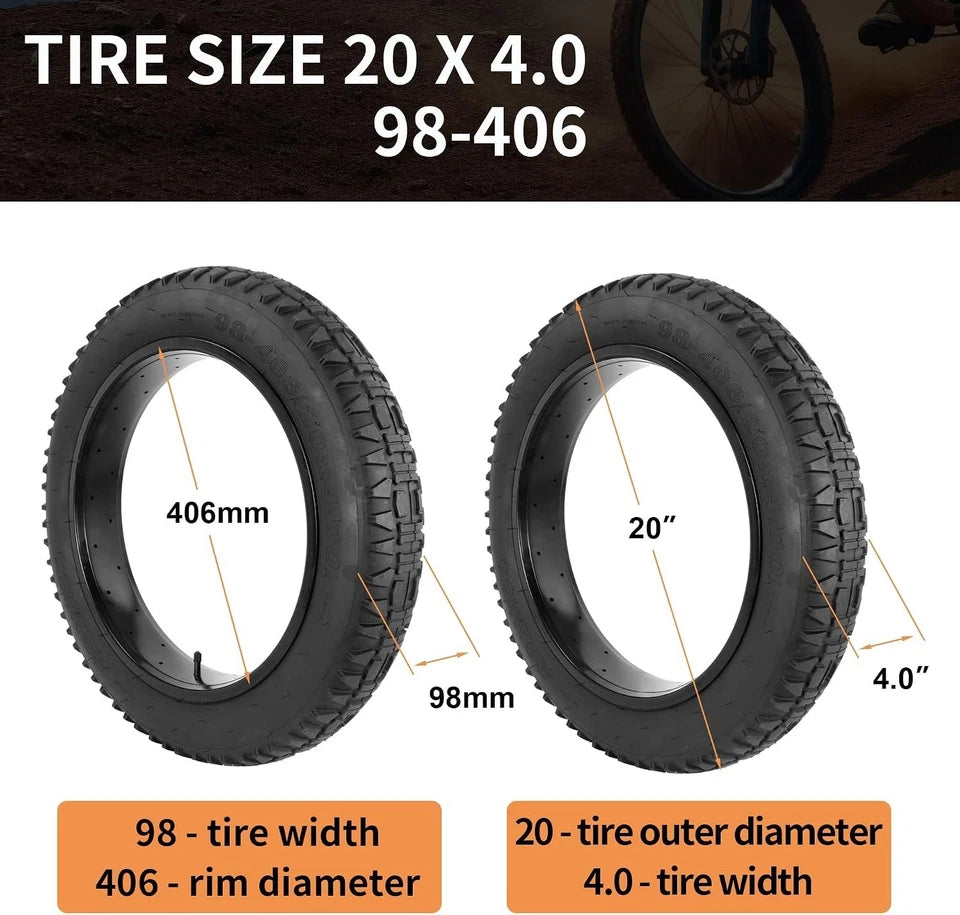 98-406 20x4.0 Fat Tire and Tube for E-Bike, MTB 2Pack-Black