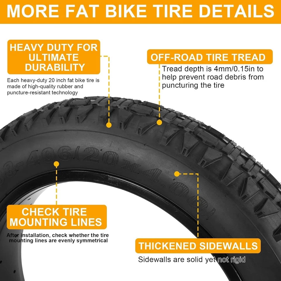 98-406 20x4.0 Fat Tire and Tube for E-Bike, MTB 2Pack-Black