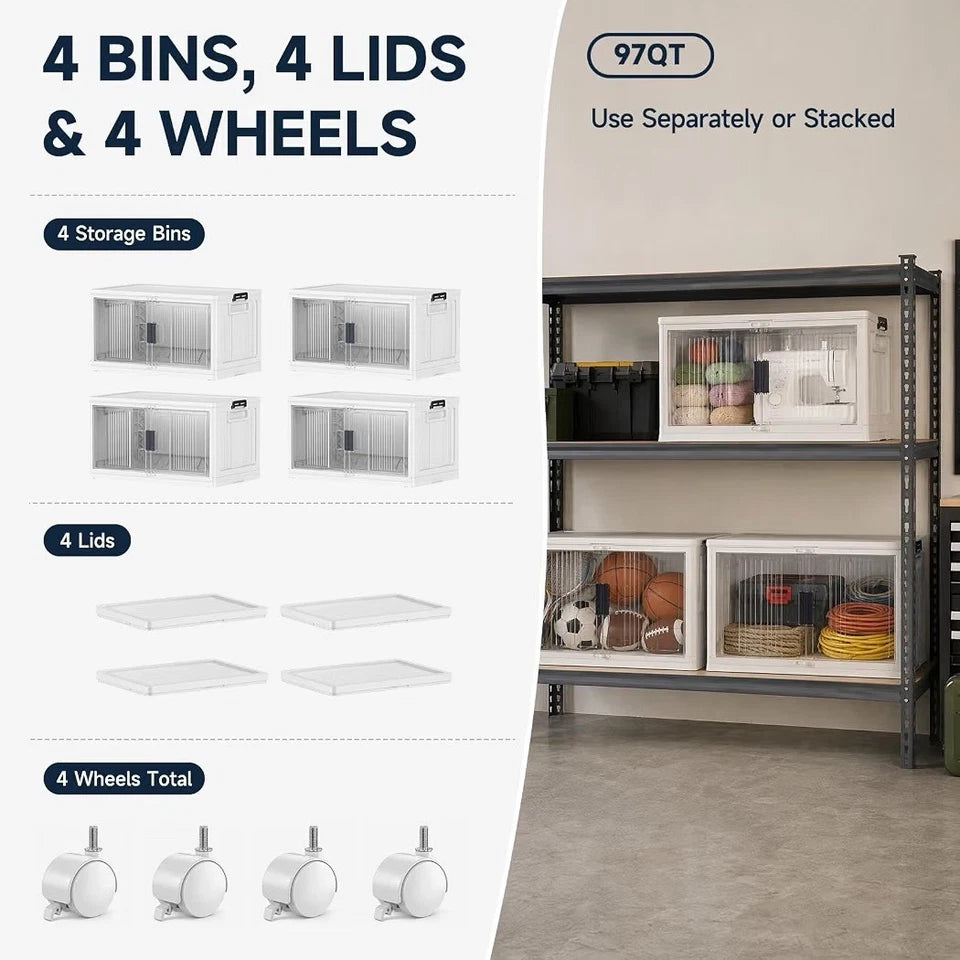 OlarHike 97QT Storage Bins with Lids for Closet, Office, Shelves, 4 P– No Wheels